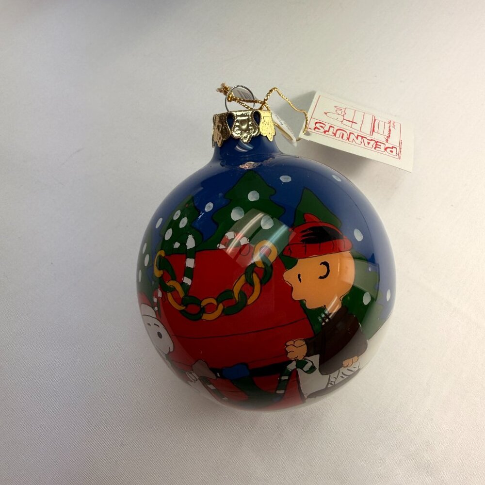 Peanuts Kurt S. Adler Christmas Ornament Glass Ball Snoopy & Charlie Brown NIB
